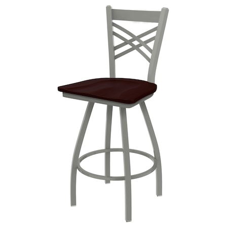 25 Swivel Counter Stool,Nickel Finish,Dark Cherry Oak Seat